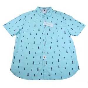 Men’s Denim & Flower Casual Button Up Shirt XL